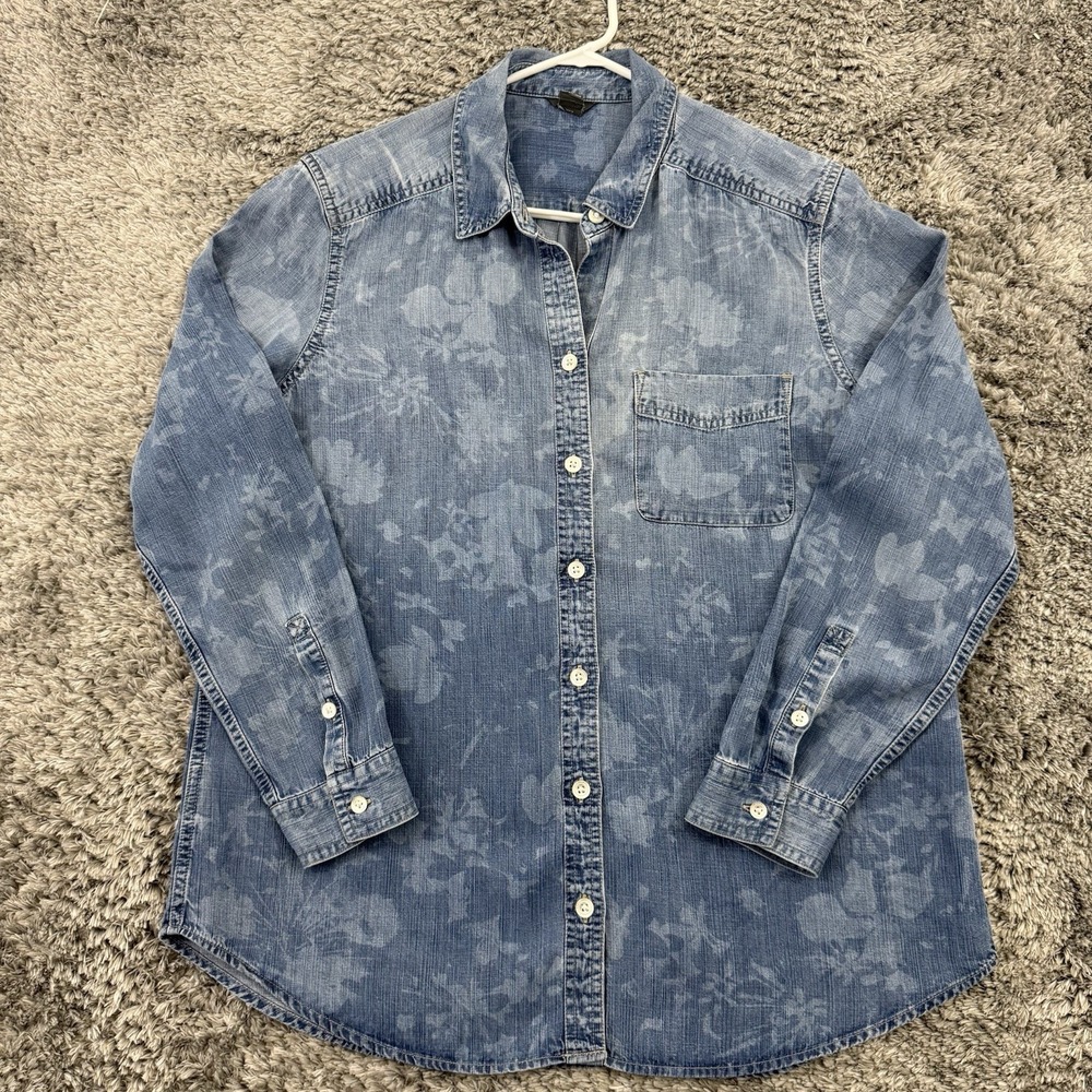 Eddie Bauer Shirt Women L Blue Long Sleeve Button Tencel  Chambray‎ Tie Dye